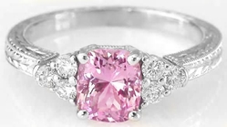 Natural Unheated Pink Sapphire Ring with Ornate Engraving and Real Diamonds in solid 14k white gold for sale