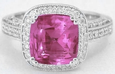 Custom Pink Sapphire Ring with Diamond Halo