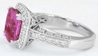 Large Cushion Bright Pink Sapphire and Diamond Ring in 14k white gold