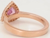 Trillion Natural Pink Sapphire Ring with real Diamond Halo in solid 14k rose gold setting for sale