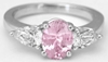 Oval Real Light Pink Sapphire Three Stone Ring with Natural White Sapphire side gemstones in sold 14k white gold for sale