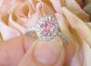 Light Pink Oval Genuine Ceylon Pink Sapphire Engagement Ring - Diamond Halo and White Gold Setting