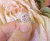 Light Pink Oval Natural Pink Sapphire Engagement Ring - Real Diamond Halo and 14k White Gold Setting for sale