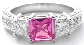 Ornate 3 stone Pink Sapphire Ring