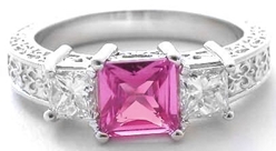 18K White Gold Diamond Pink Sapphire Pendant Necklace - modaselle
