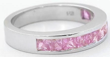 Princess Cut Pink Sapphire Band Ring in 14k white gold (SSR-5693)