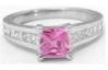 Princess cut natural pink sapphire ring in 14k white gold