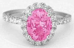 Natural Pink Sapphire Ring - Oval Cut Sapphire and Real Diamond Halo Ring in 14k white gold