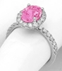 Oval Cut Natural Pink Sapphire and Real Diamond Halo Engagement Ring in 14k white gold