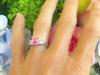 Radiant cut natural pink sapphire and pricess cut natural white sapphire three stone ring in solid platinum for sale