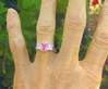 natural hot pink sapphire three stone engagement ring in solid platinum for sale