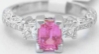 Cushion cut natural pink sapphire ring in 14k white gold