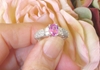 Cushion Cut Natural Pink Sapphire Ring with Baguette and Pave Diamonds in 18k white gold