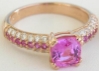 Unique Pink Sapphire Engagement Ring with Pave Diamonds in 14k Rose Gold