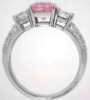 Pink Sapphire Princess Diamond Rings Profile View Three Stone with Additional Diamonds in the Band