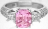 Platinum Pink Sapphire Engagment Ring with Cushion Cut Sapphire and Fancy Princess Cut Diamonds and Round Diamonds