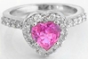 Platinum Natural Heart Pink Sapphire Engagement Ring with Real Diamond Halo