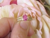 Oval Real Pink Sapphire and Diamond Engagement Ring in solid 14k yellow gold