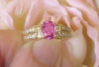 Natural Oval Pink Sapphire Wedding Ring with real diamonds in solid 14k yellow gold