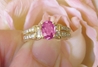Natural Oval Pink Sapphire Wedding Ring with real diamonds in solid 14k yellow gold