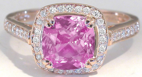 Cushion Cut Pink Sapphire Ring Rose Gold