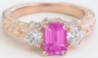 Emerald cut natural pink sapphire ring in 14k rose gold