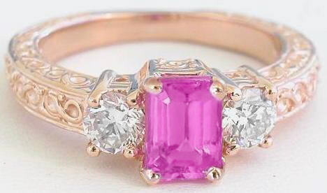 Rose Gold Emerald Cut Pink Sapphire Ring