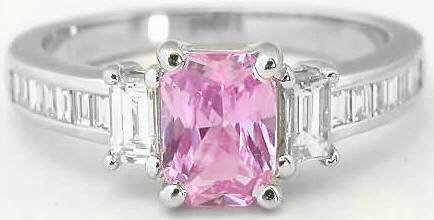 Radiant Pink Sapphire Baguette Diamond Ring