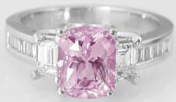 Natural 2.22 carat Light Pink Sapphire and Fancy Baguette Diamond Ring in Platinum - Heirloom Quality