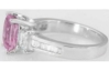 Side View showing the Channel Setting of the Smaller Baguette Diamonds in Pink Sapphire Engagement Ring