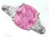 Platinum Three Stone Ring with Heirloom Natural 8x10mm Cushion Cut Pink Sapphire and 5mm Trillion Diamonds