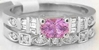 Petite Natural Radiant Pink Sapphire Ring and Band Engagement Set in real 14k white gold for sale