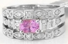 Skinny Natural Radiant Pink Sapphire Ring and Band Engagement Set in real 14k white gold