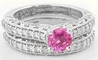 Natural Round Pink Sapphire and Diamond Engagement Ring Set in solid ornate 14k white gold mounting for sale