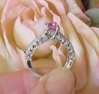 Ornate Round Natural Pink Sapphire Ring in white gold for sale