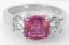 Platinum Untreated Natural Pink Sapphire Three Stone Engagement Ring with Princess White Sapphires for sale