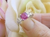 Unheated Ceylon Natural Pink Sapphire Ring with Princess Cut White Sapphires in a Platinum Mounting