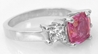 Platinum Unheated Natural Cushion Pink Sapphire Three Stone Engagement Ring with Princess White Sapphires for sale
