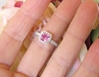 White Gold Natural Pink Sapphire Engagement Ring with real Diamonds for sale