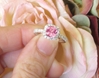 Natural Pink Sapphire Engagement Ring with a Diamond Halo Ring in 14k white gold setting