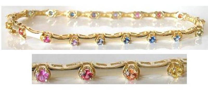 7 1/4 inch Natural Round Rainbow Sapphire Tennis Bracelet in 14k yellow gold - Ceylon Sapphires