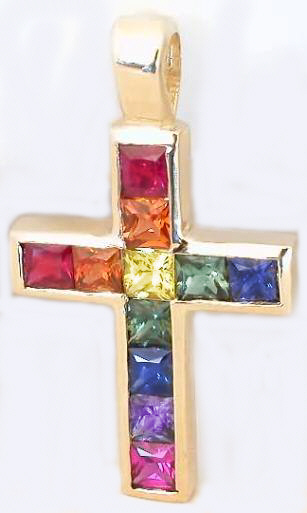 Rainbow Sapphire Cross Necklace