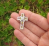 Genuine fancy sapphire multi color cross with diamonds in 14k white gold for sale