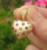 Natural Rainbow Sapphire Heart Pendant Neclace in 14k yellow gold