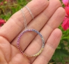 Real Rainbow Sapphire Open Circle Pendant Necklace in 14k white gold