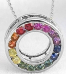 Natural Rainbow Sapphire Circle Pendant in 14k white gold