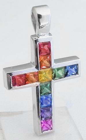 Princess Cut Rainbow Sapphire Cross