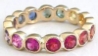 Round Natural Rainbow Sapphire Eternity Band Ring in 14k gold for sale