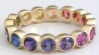 Bezel Set Multi Color Rainbow Genuine Sapphire Eternity Band Ring in 14k gold for sale