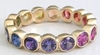 Bezel Set Multi Color Rainbow Genuine Sapphire Eternity Band Ring in 14k gold for sale